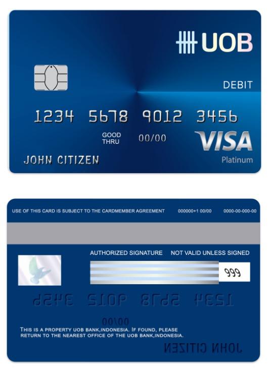 Indonesia UOB bank visa regular debit card